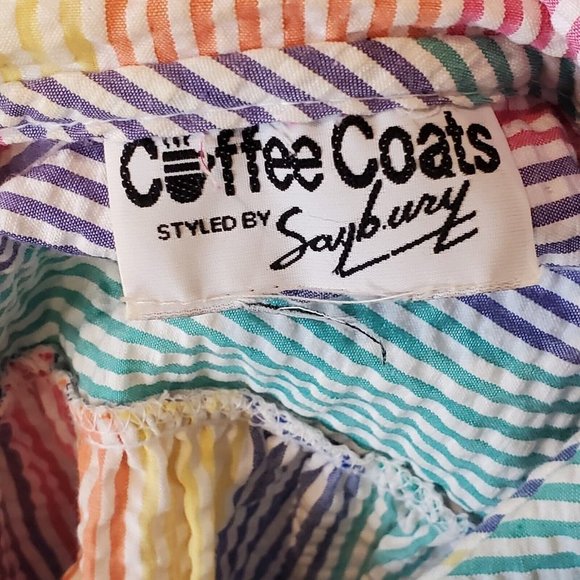 Vintage Rainbow Striped Housecoat Robe Thin Pearl Snap Long Duster Textured S/M - Picture 9 of 12